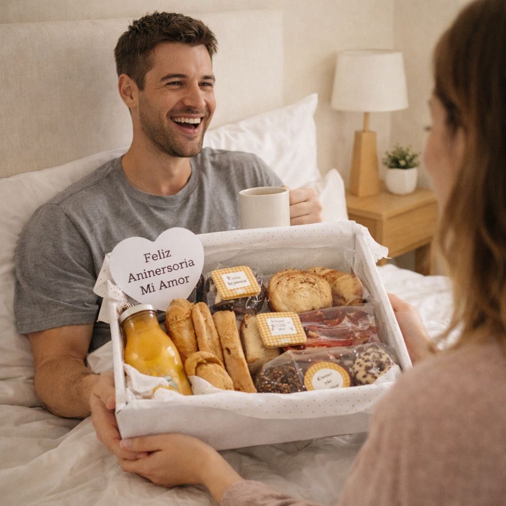 mujer realizando un regalo de aniversario a su hombre